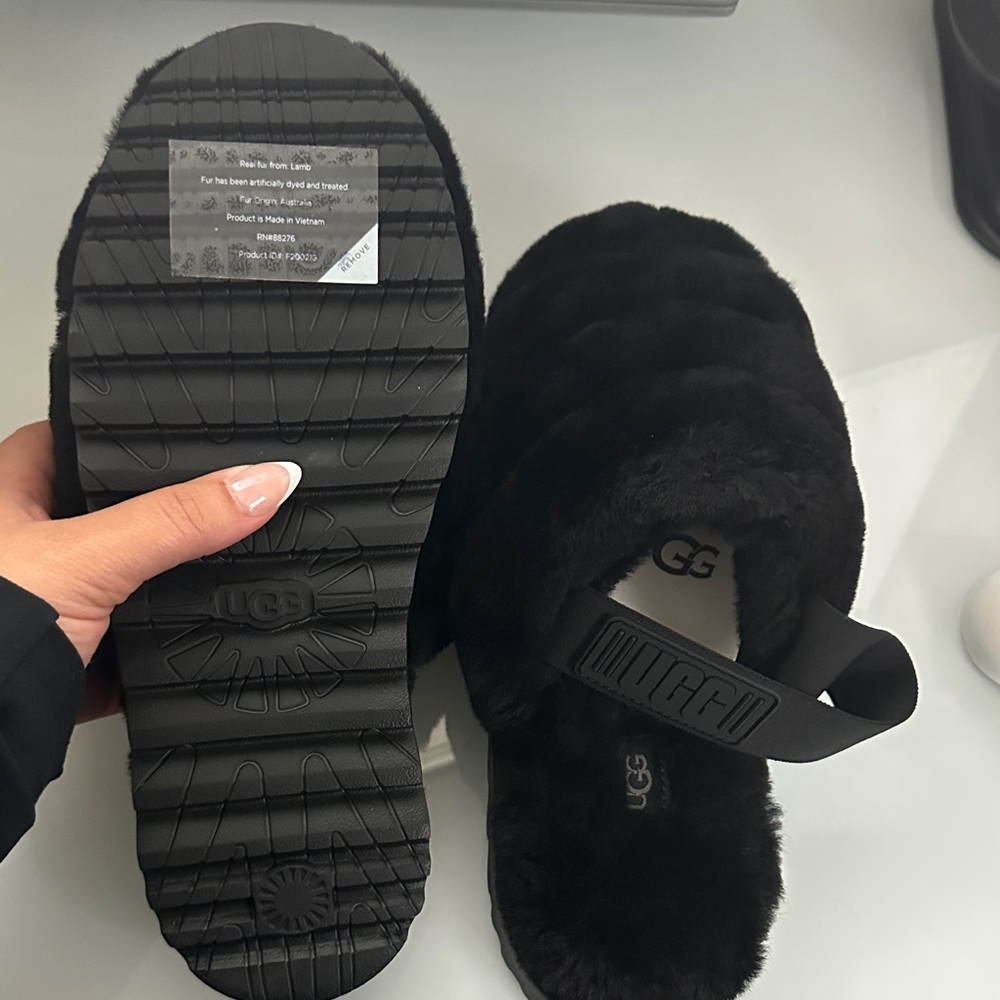 UGG Women's Black Shearling Slide Sandals - Picture 2 of 5